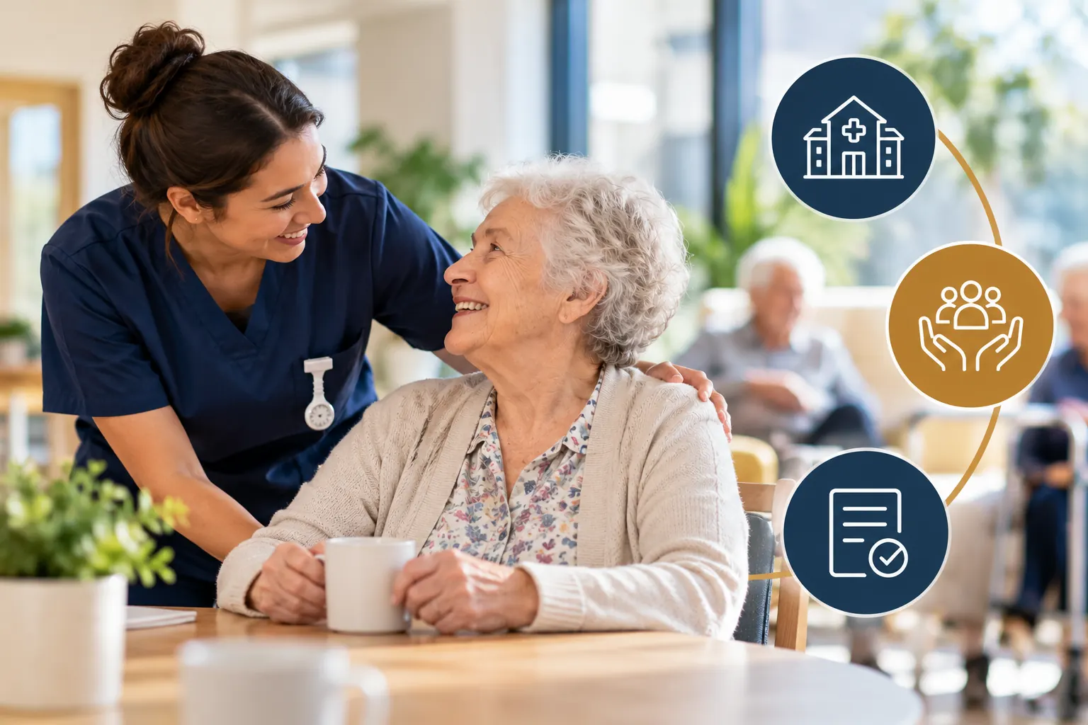Sponsoring an aged care worker in WA. A support worker assisting an elderly client in an aged care setting in Perth.